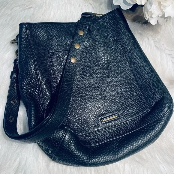 Rebecca Minkoff Black Pebbled Leather Darren Brass Studded Hobo - Picture 13 of 16